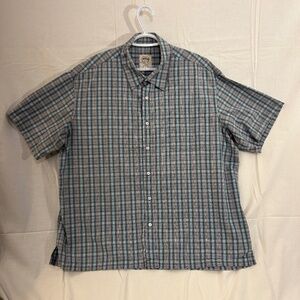 Men's Short Sleeve Blue Plaid Button Down Shirt from NorthCrest Size XL